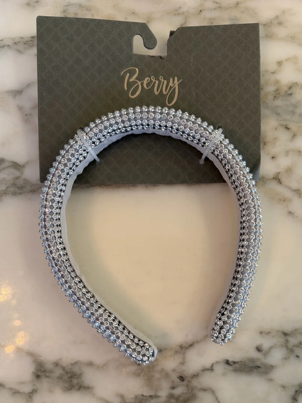 NWT Berry Silver Rhinestone Padded Headband Sparkly Crystal Wide Hair Accessory